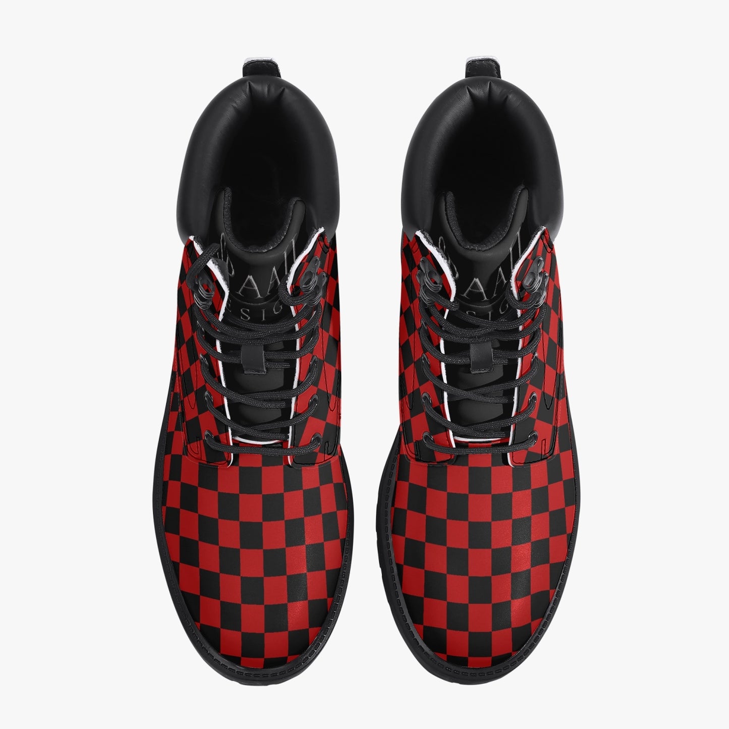 Casual Leather Boots Checkered red