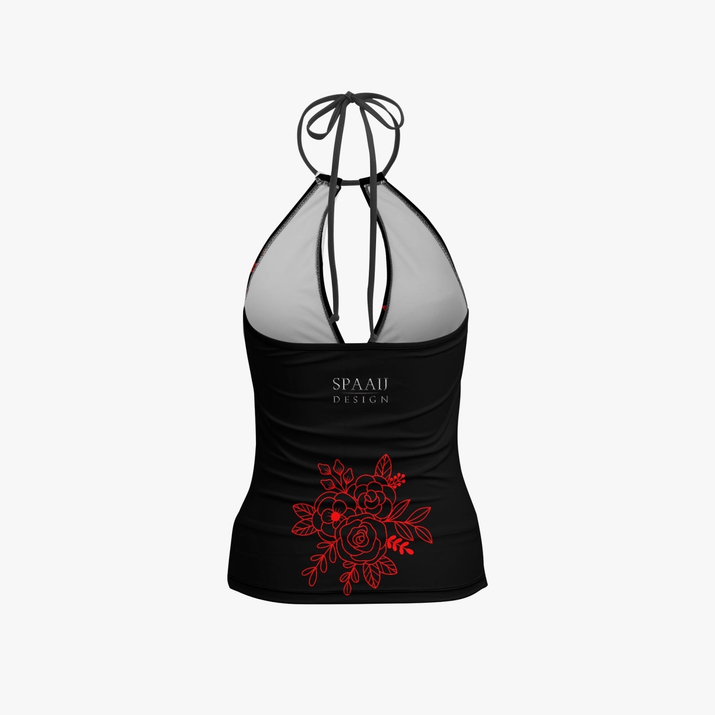 Dark Red flower Halter Top Two-Piece Tankini Swimsuit