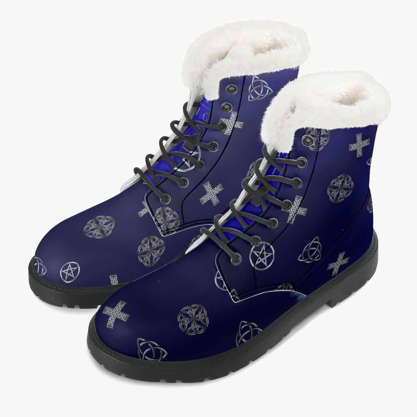 Blue Celtic Fur Leather Boots