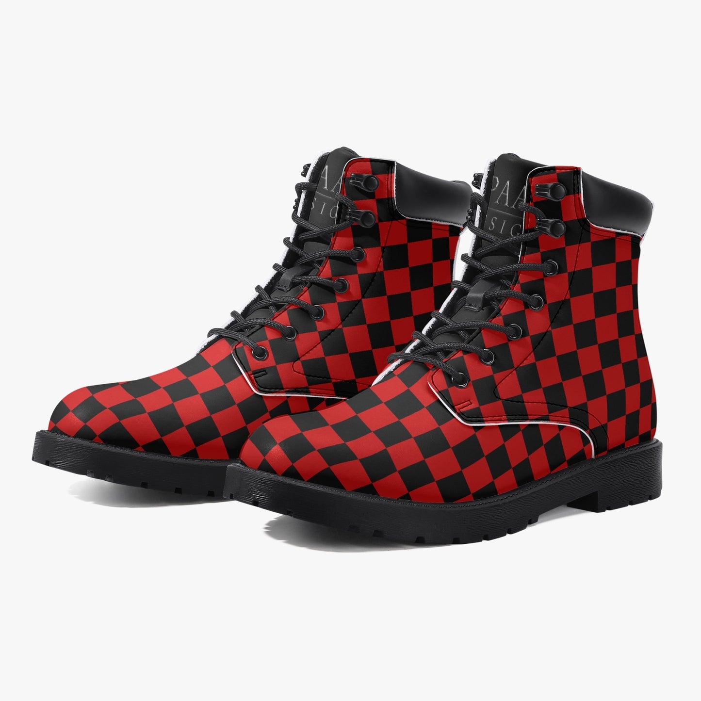 Casual Leather Boots Checkered red