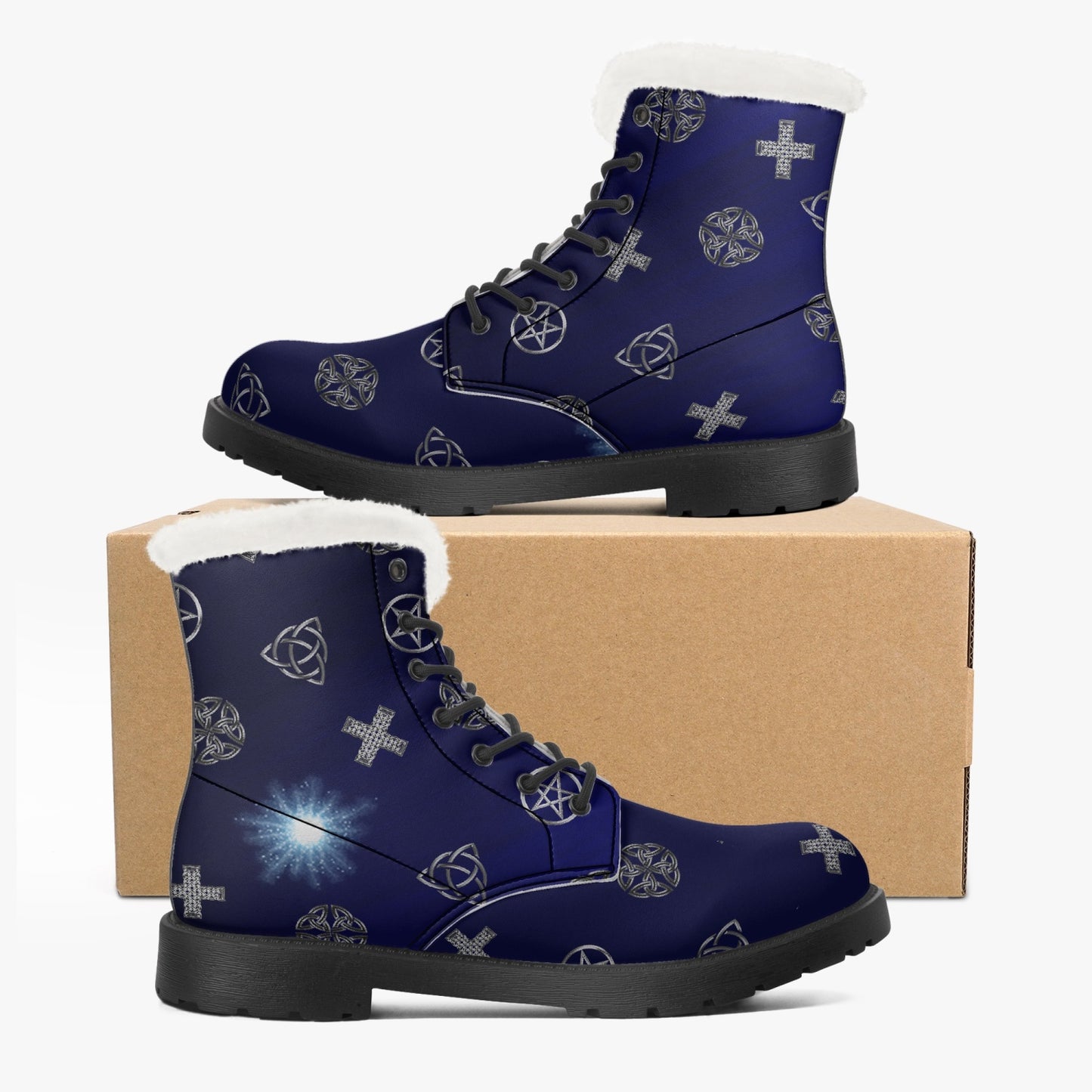 Blue Celtic Fur Leather Boots