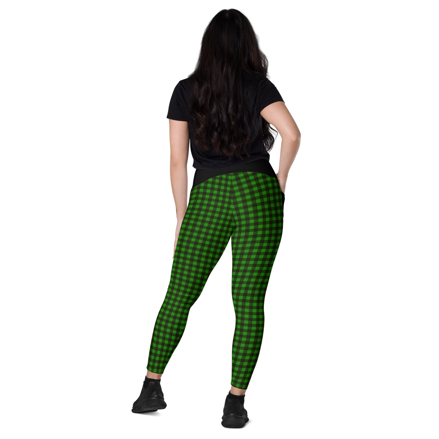 Crossover leggings with pockets Checkered Green
