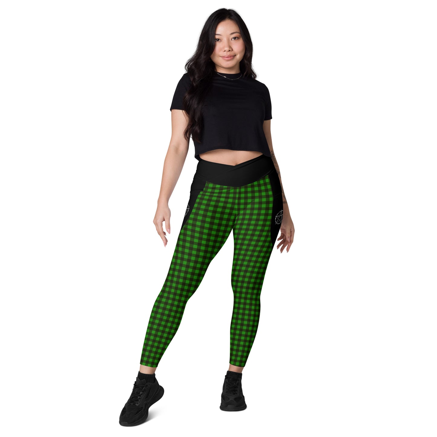 Crossover leggings with pockets Checkered Green