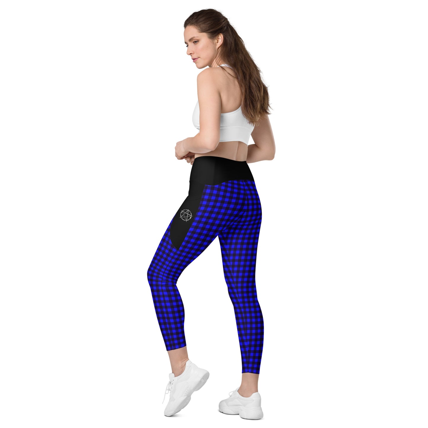 Crossover leggings with pockets Checkered Blue