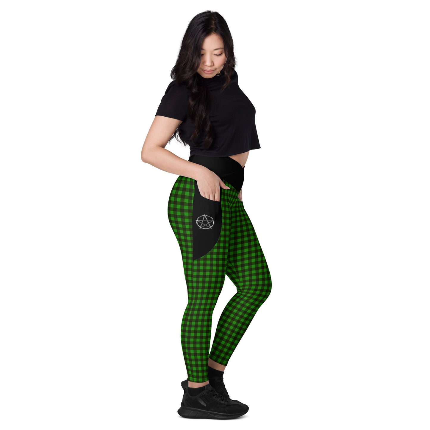 Crossover leggings with pockets Checkered Green