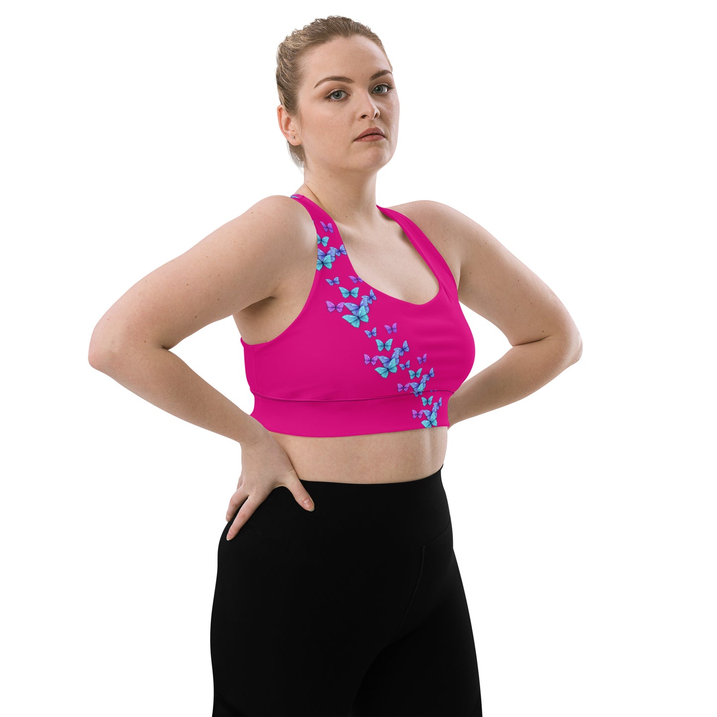 Longline Pink Butterfly High Quality sports bra