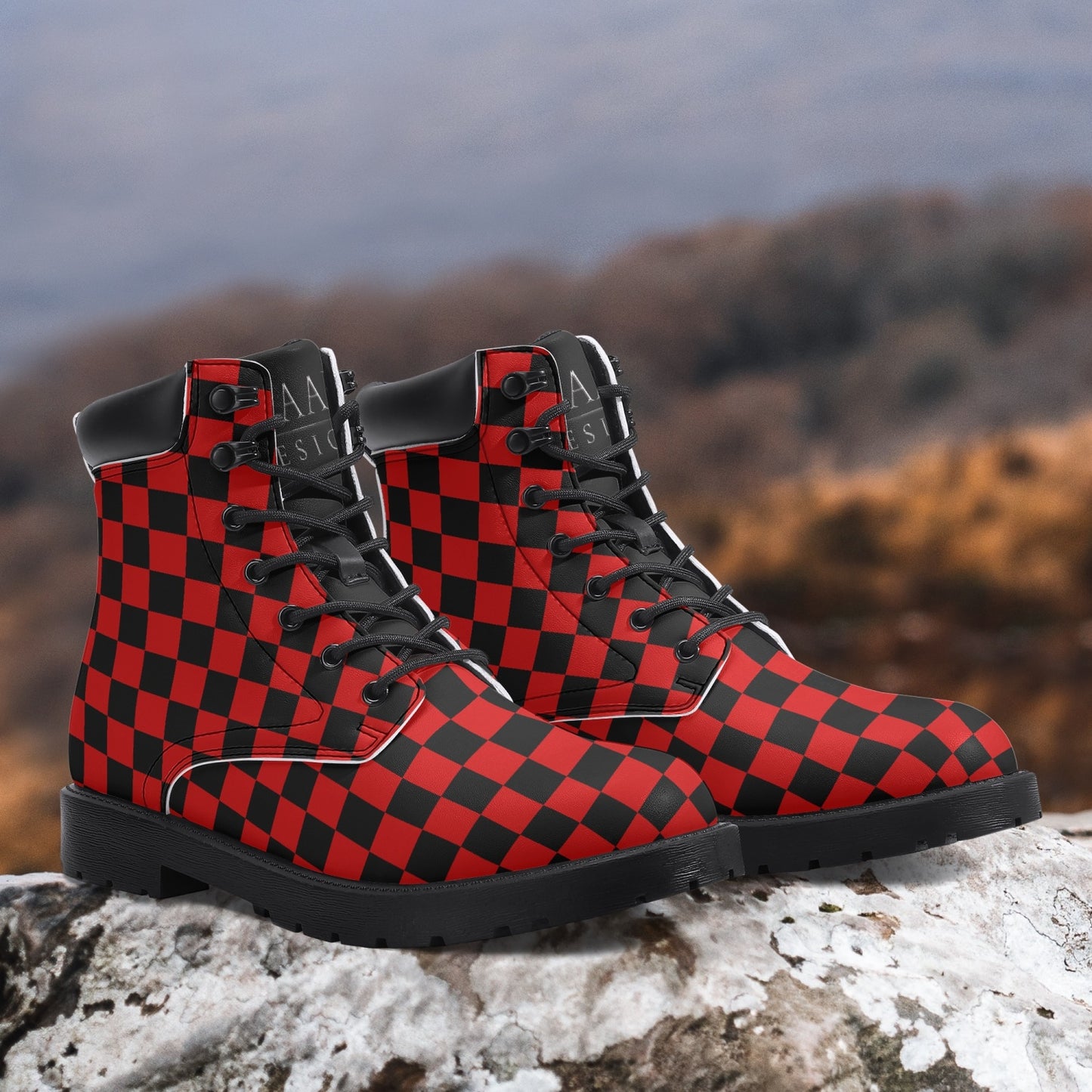 Casual Leather Boots Checkered red