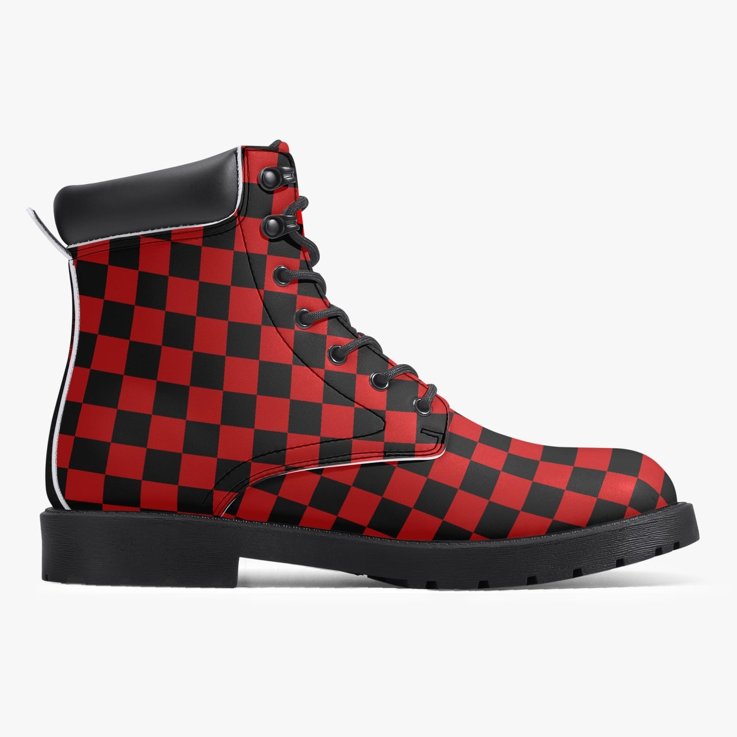 Casual Leather Boots Checkered red