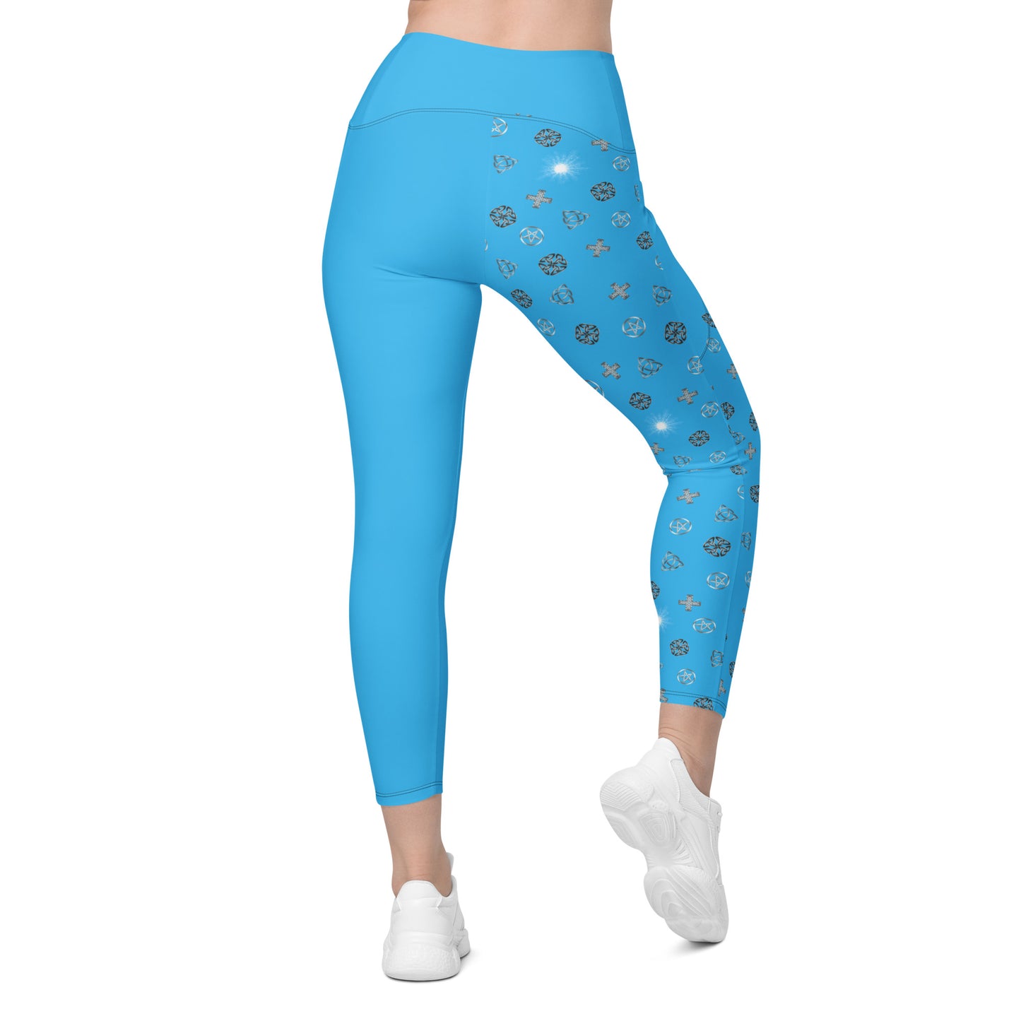 Wicca Pattern Morning Blue Half Legging with pockets