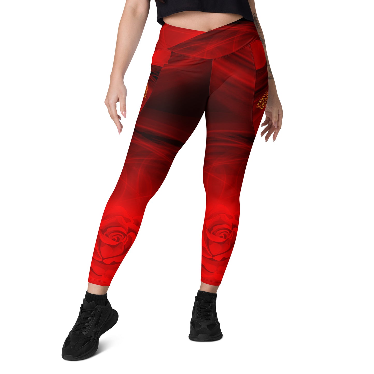 Magic Red Rose leggings with pockets