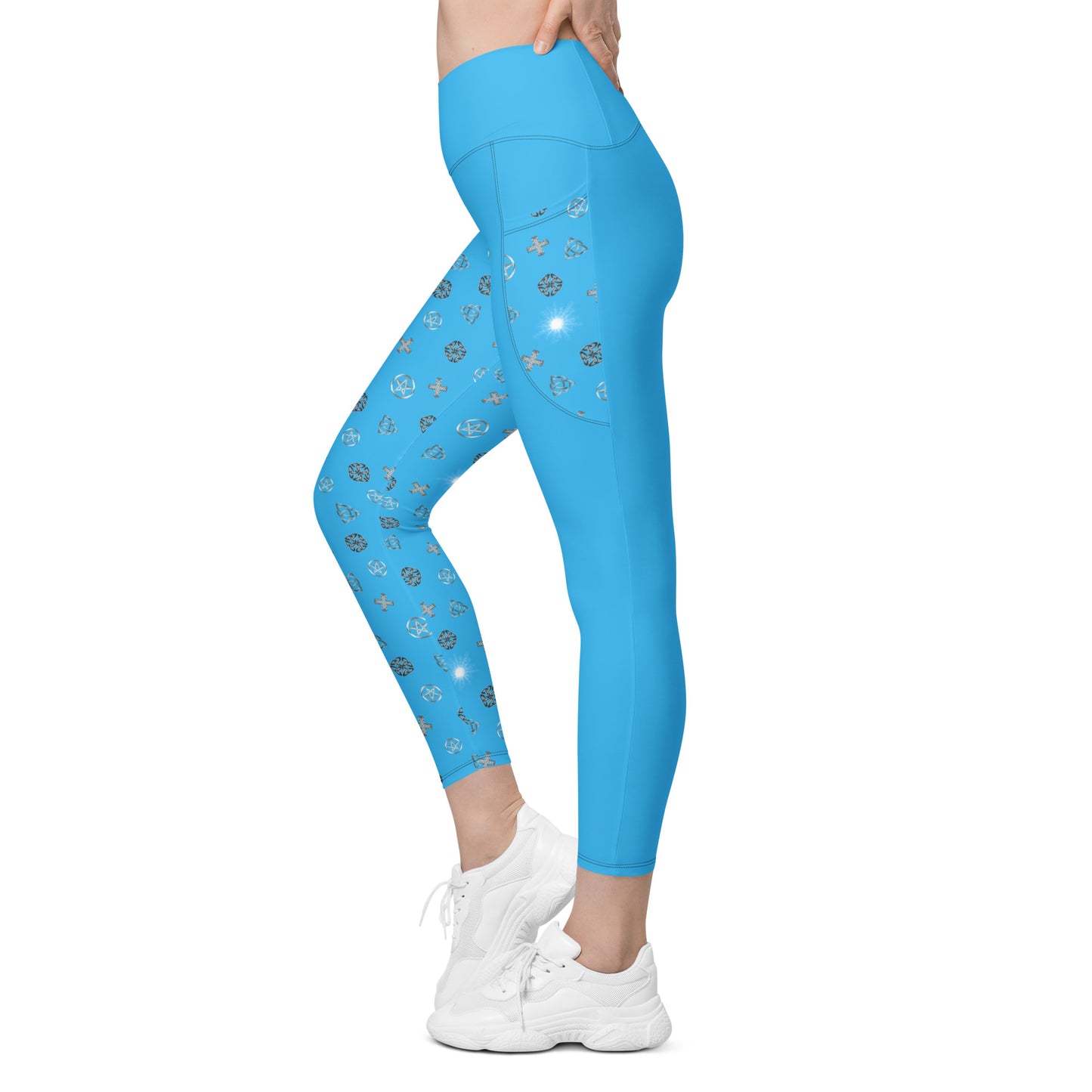 Wicca Pattern Morning Blue Half Legging with pockets