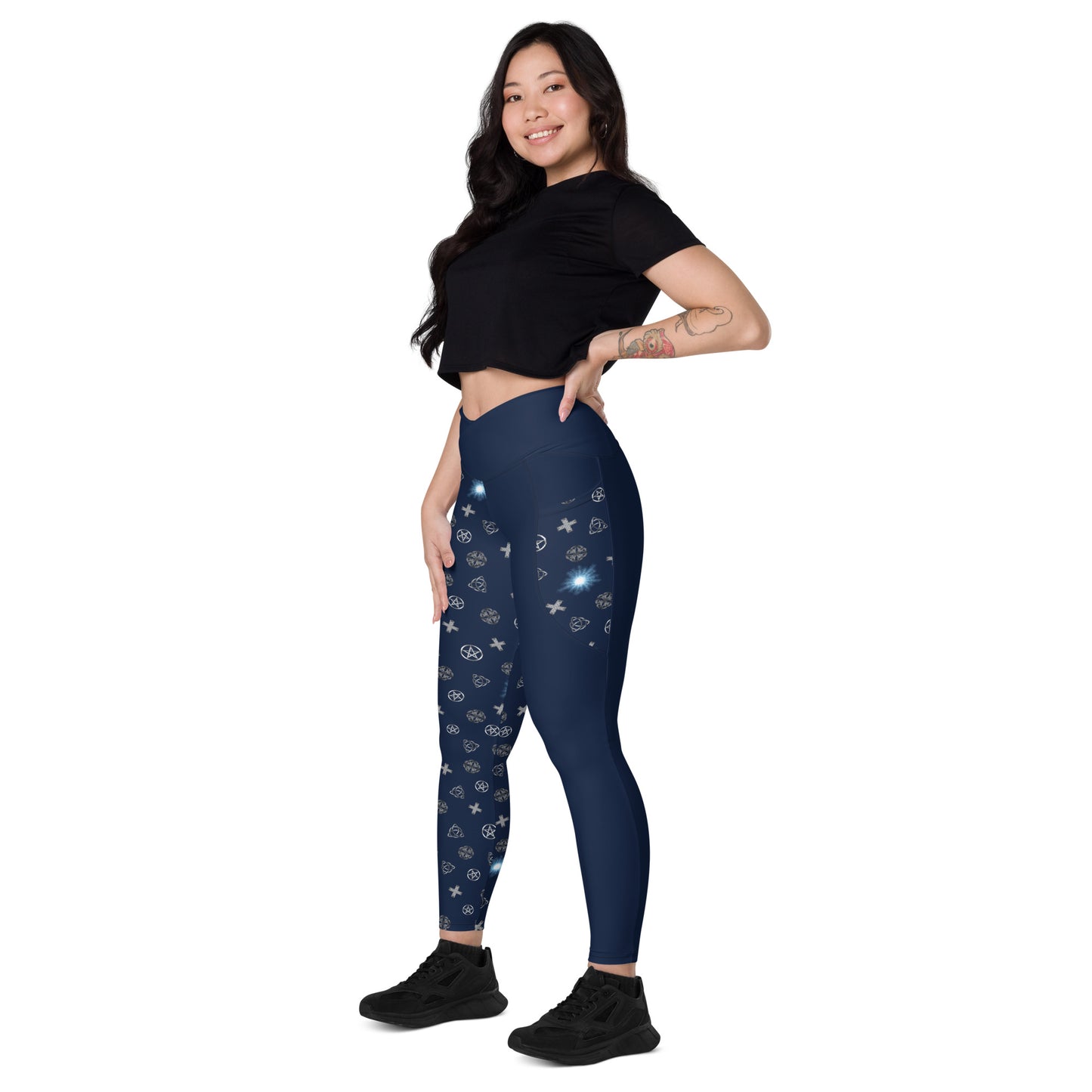 Wicca Pattern Dark Blue Half Legging with pockets