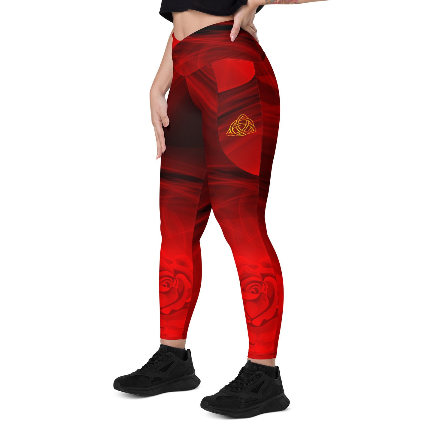 Magic Red Rose leggings with pockets
