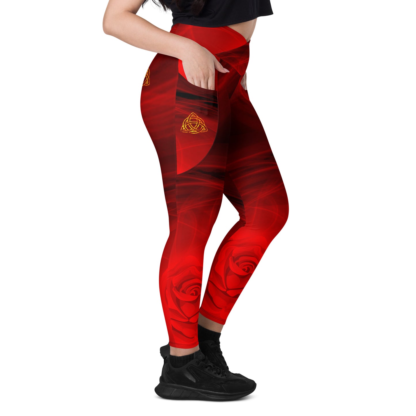 Magic Red Rose leggings with pockets