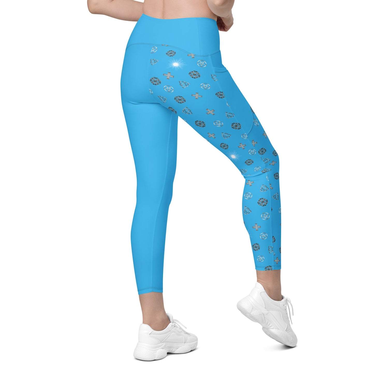 Wicca Pattern Morning Blue Half Legging with pockets