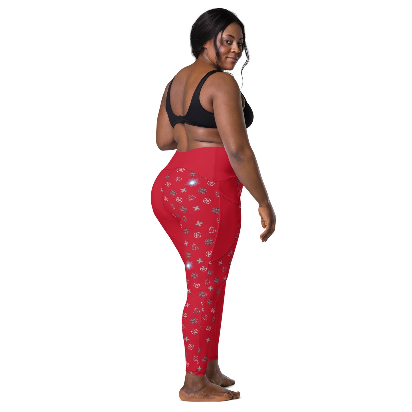Wicca Pattern Red Half Legging with pockets