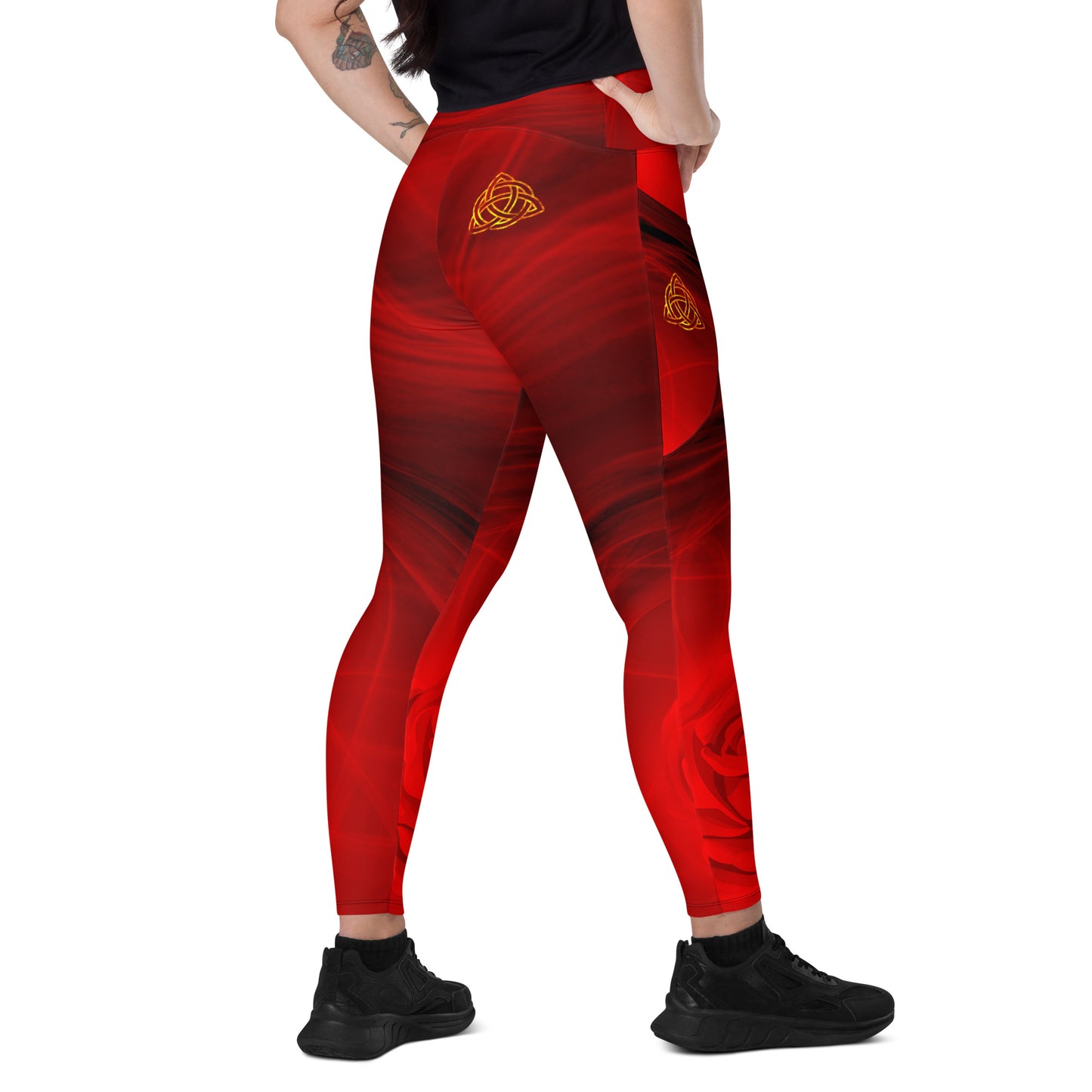 Magic Red Rose leggings with pockets