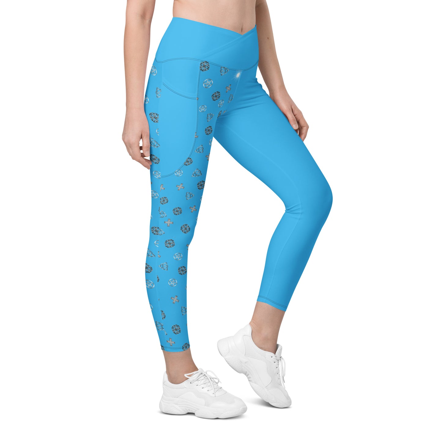 Wicca Pattern Morning Blue Half Legging with pockets