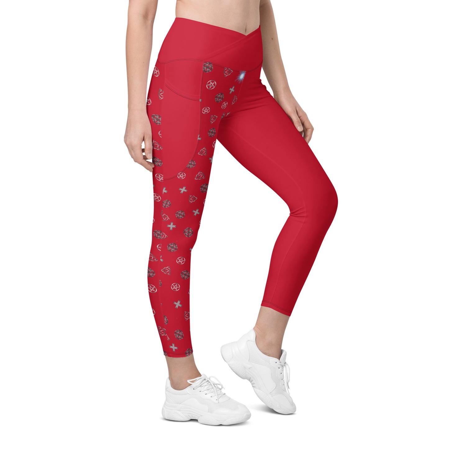 Wicca Pattern Red Half Legging with pockets