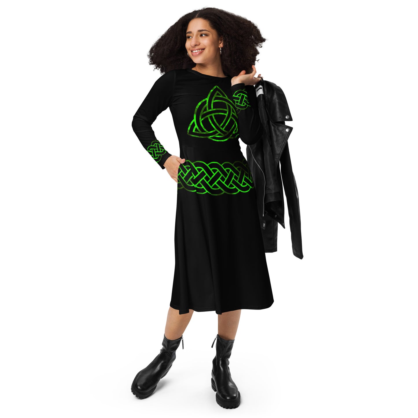 Long sleeve Midi Dress Celtic Knot Green