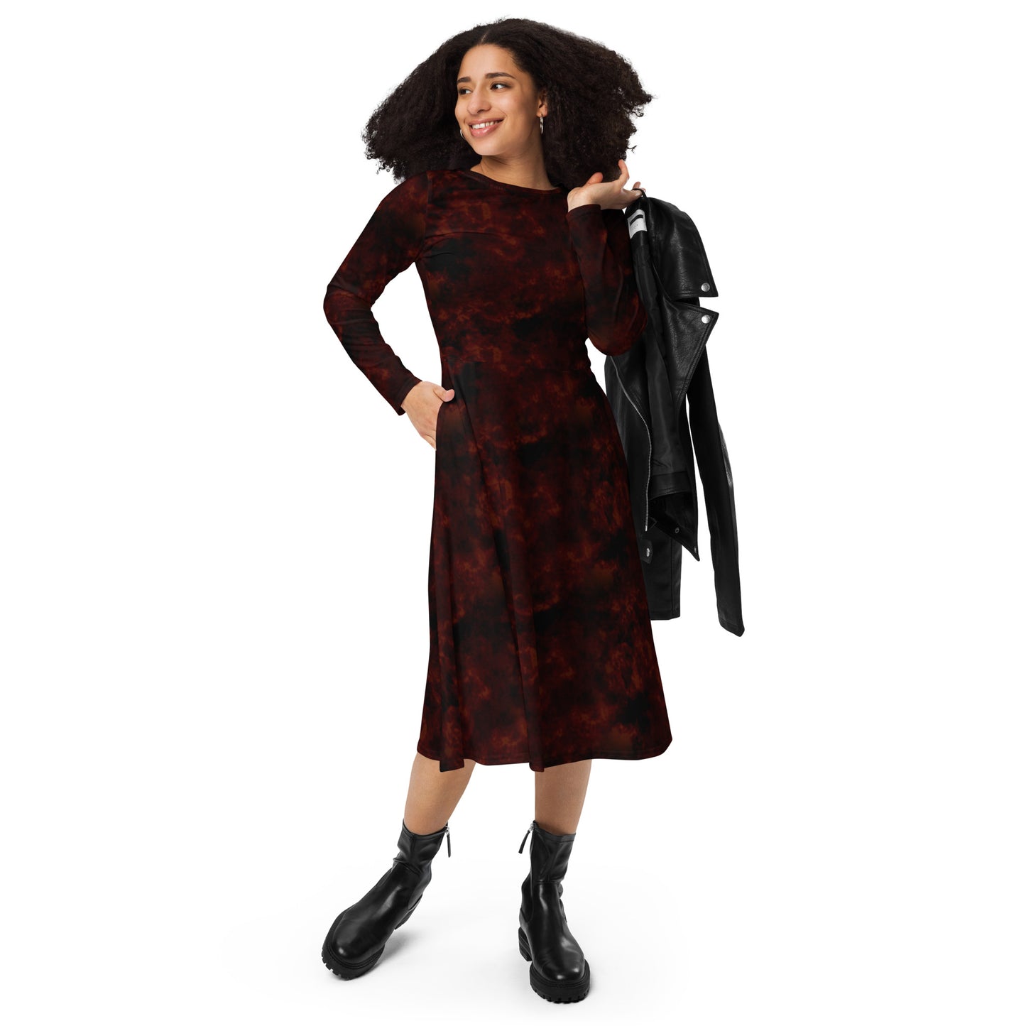 Blood Darkness Plain long sleeve midi dress