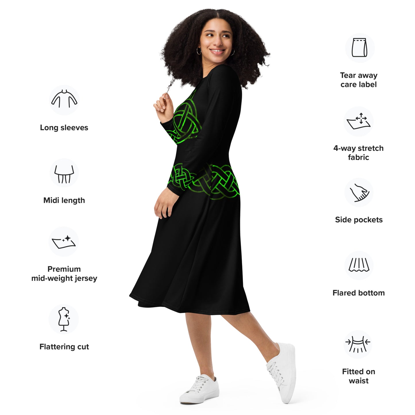 Long sleeve Midi Dress Celtic Knot Green