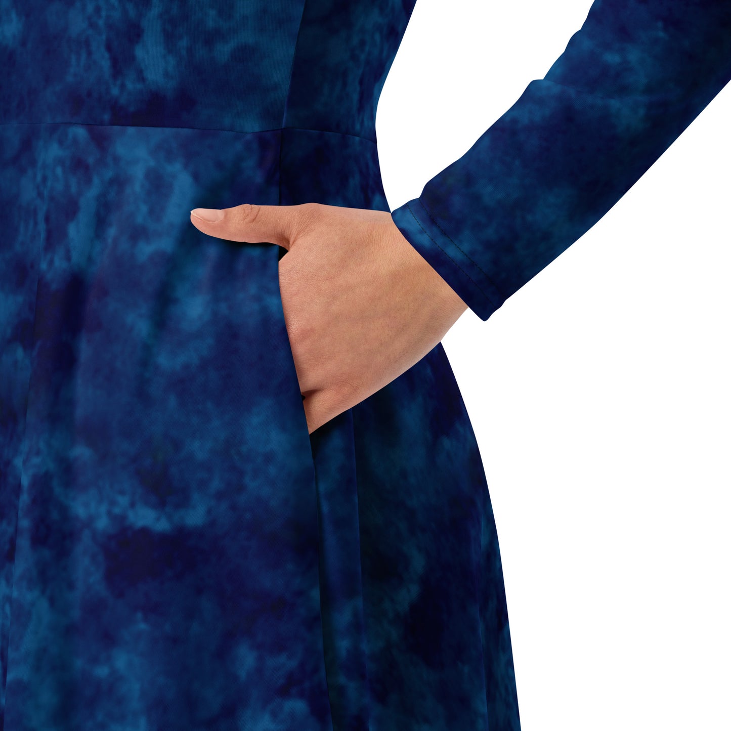 Midnight Blue Plain long sleeve midi dress