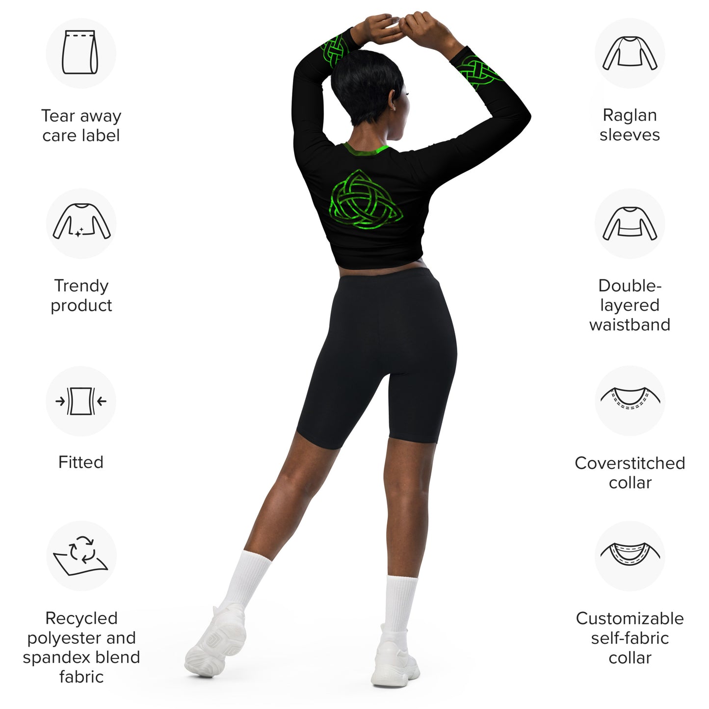 Wicca Green Pattern long-sleeve crop top