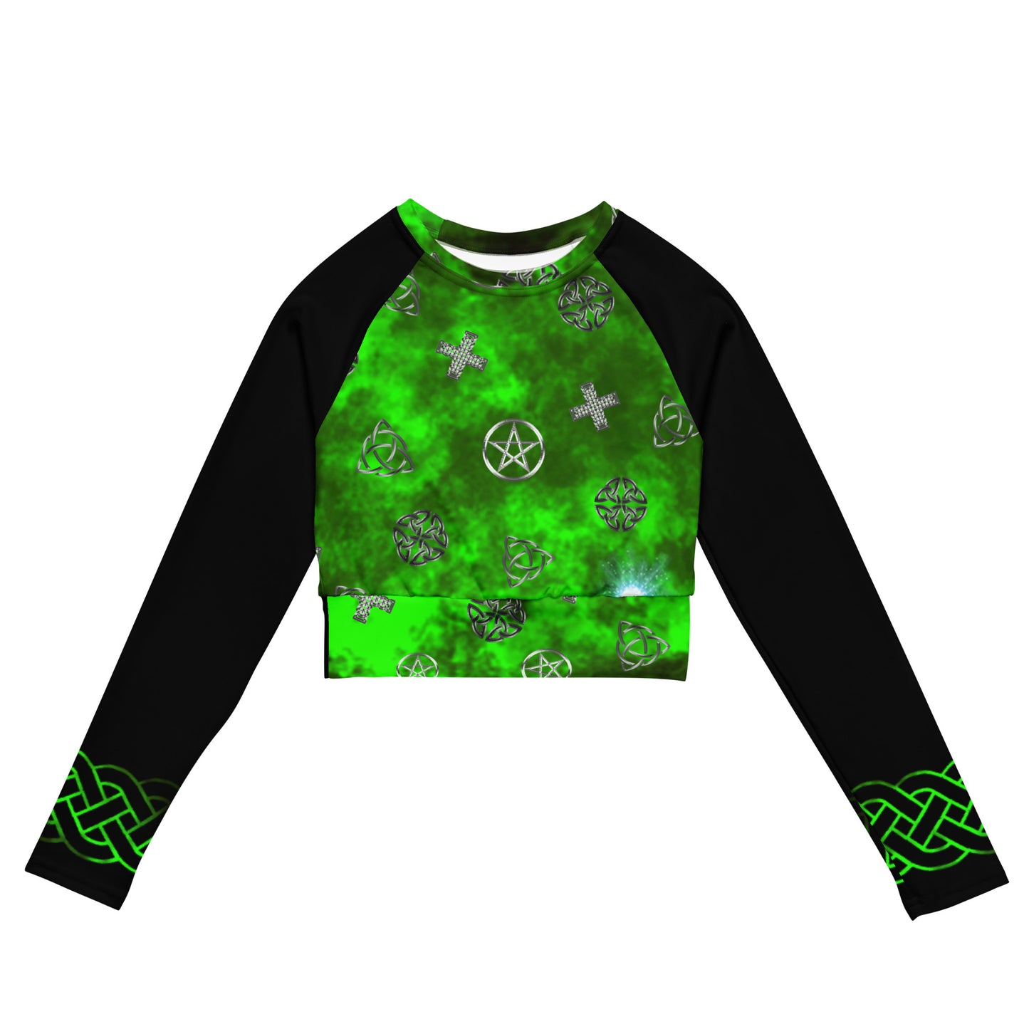 Wicca Green Pattern long-sleeve crop top