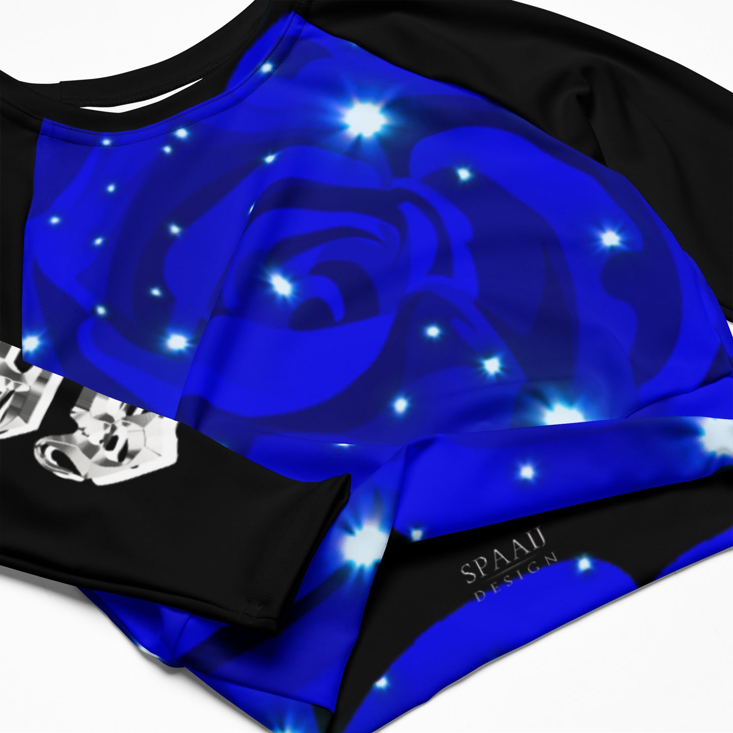 Midnight Blue Rose long-sleeve crop top