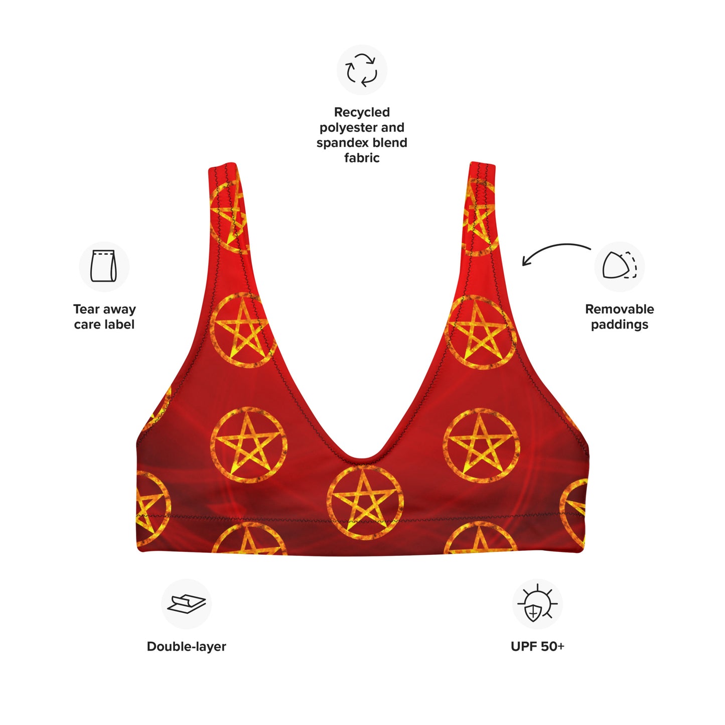 Magic Red Fire Pentagram padded bikini top