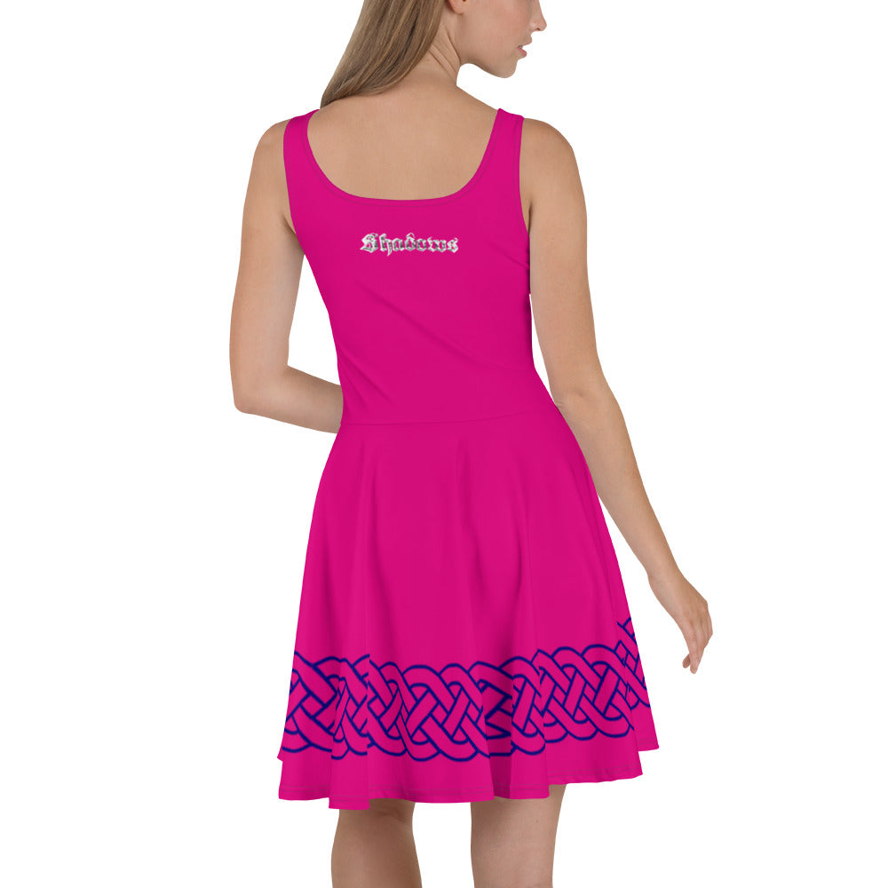 Celtic Knot Blue Skater Dress Hot Pink