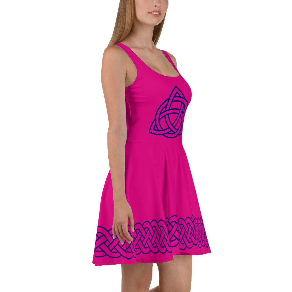 Celtic Knot Blue Skater Dress Hot Pink