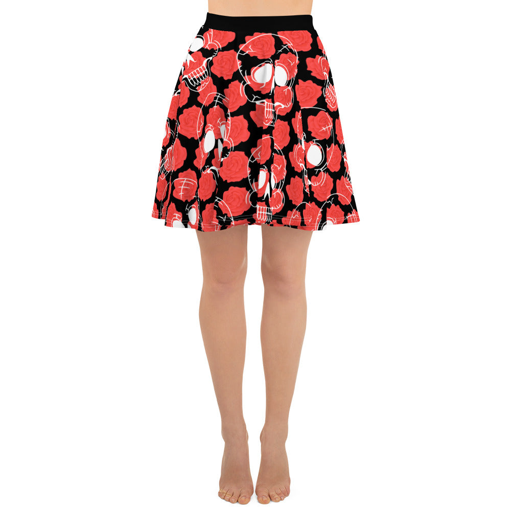 Red Rose Skull Skater Skirt