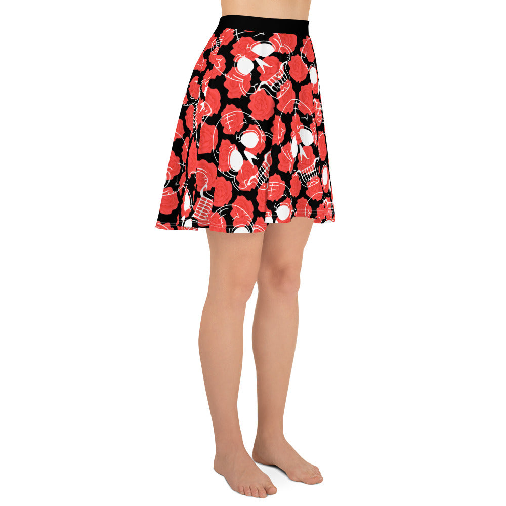Red Rose Skull Skater Skirt