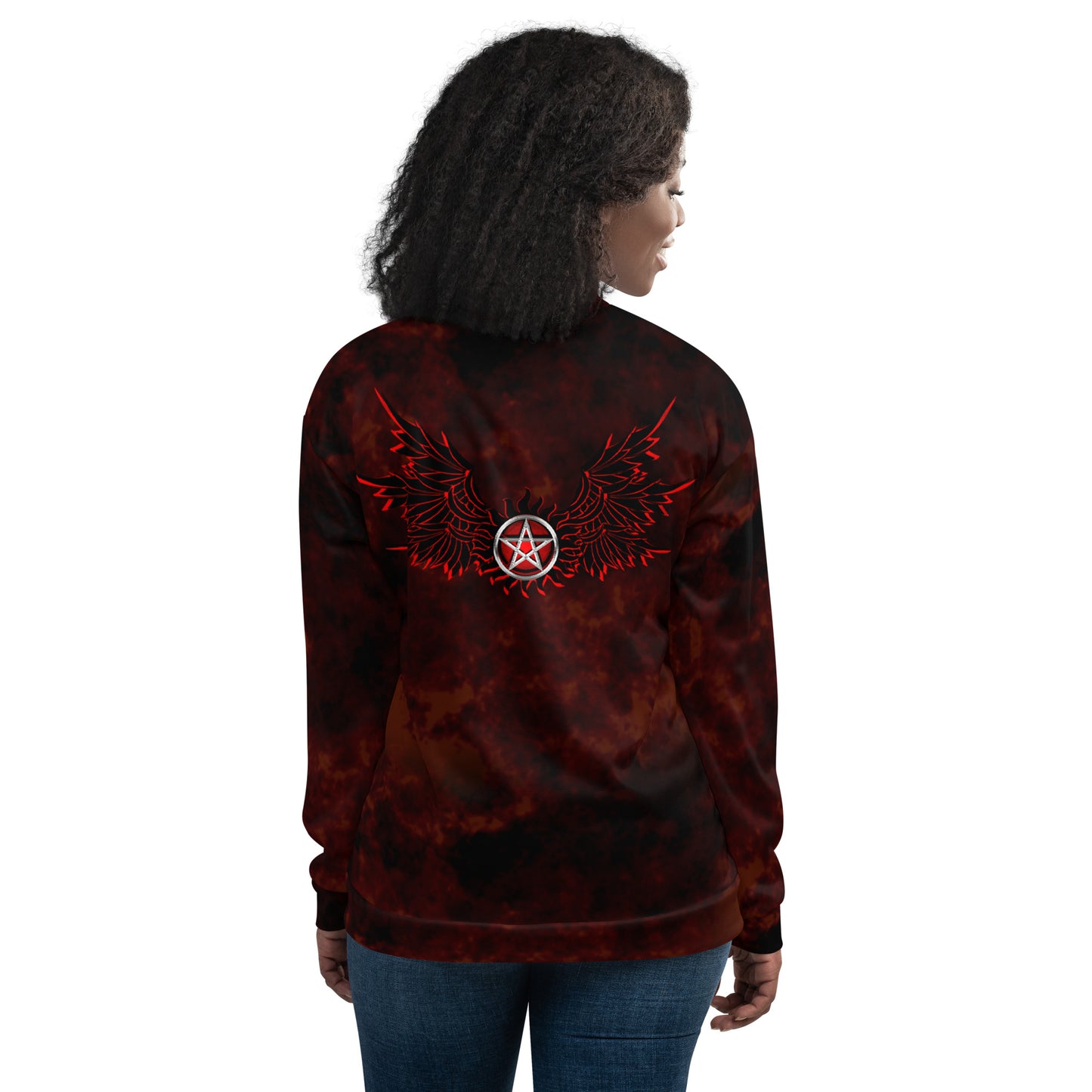 Dark Red Winged Pentagram Bomber Jacket
