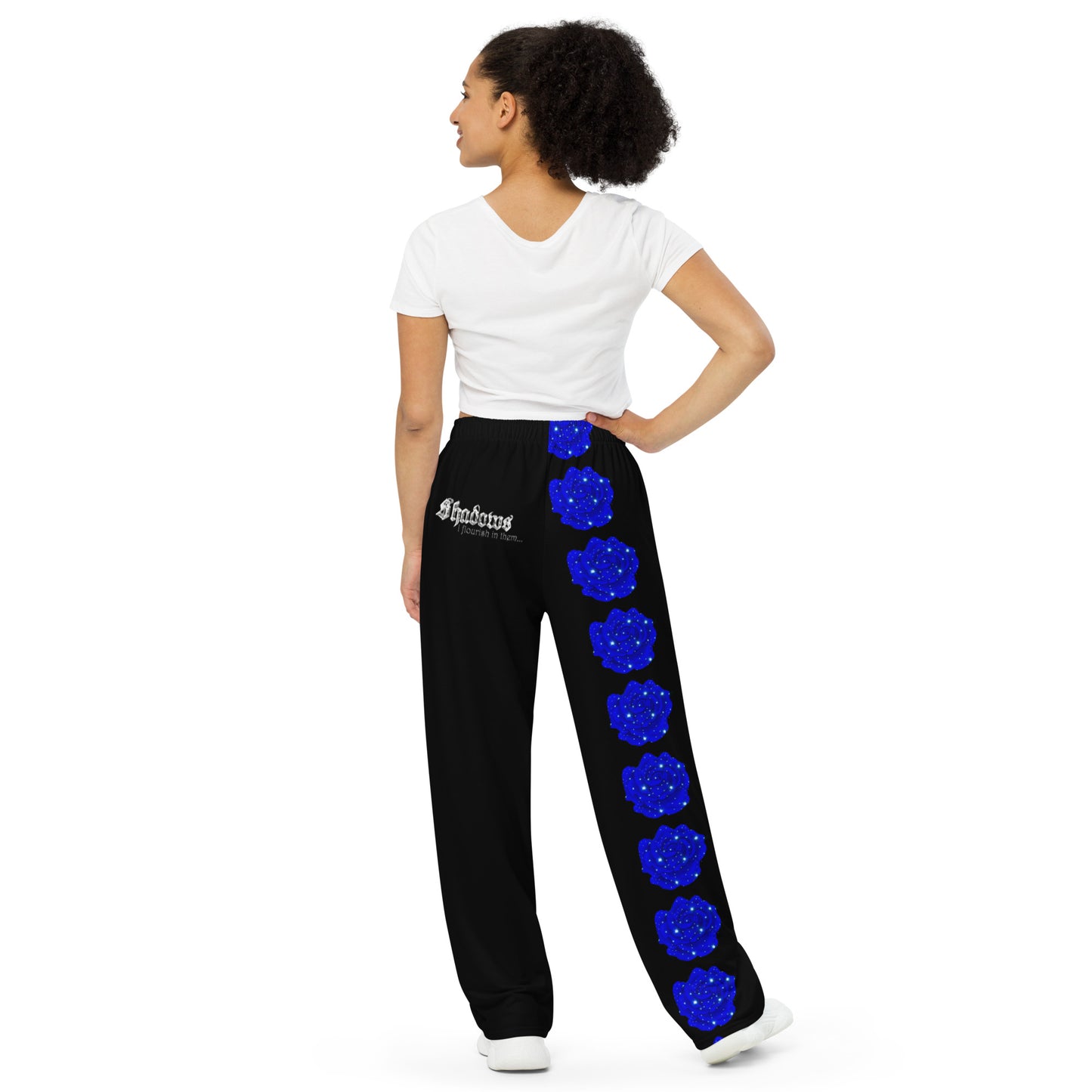 Black Midnight Blue Rose unisex wide-leg pants