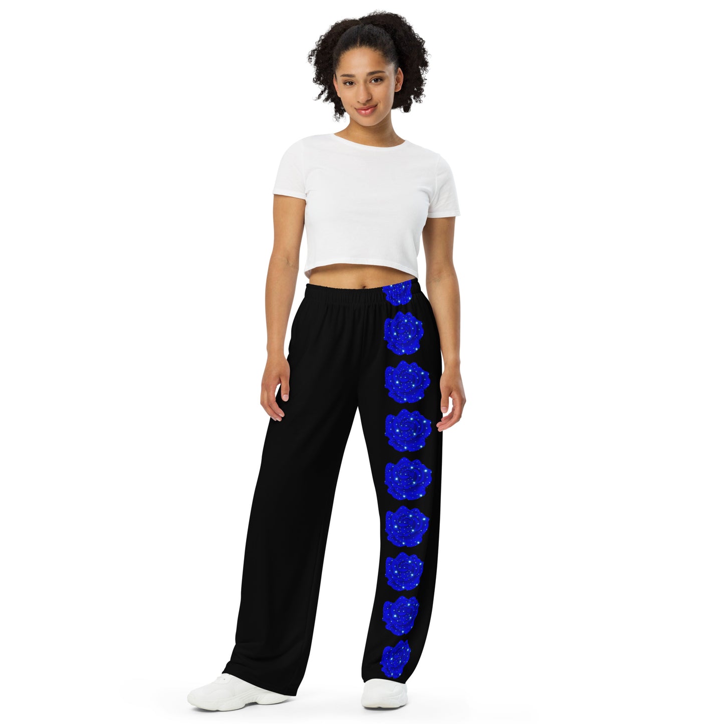 Black Midnight Blue Rose unisex wide-leg pants