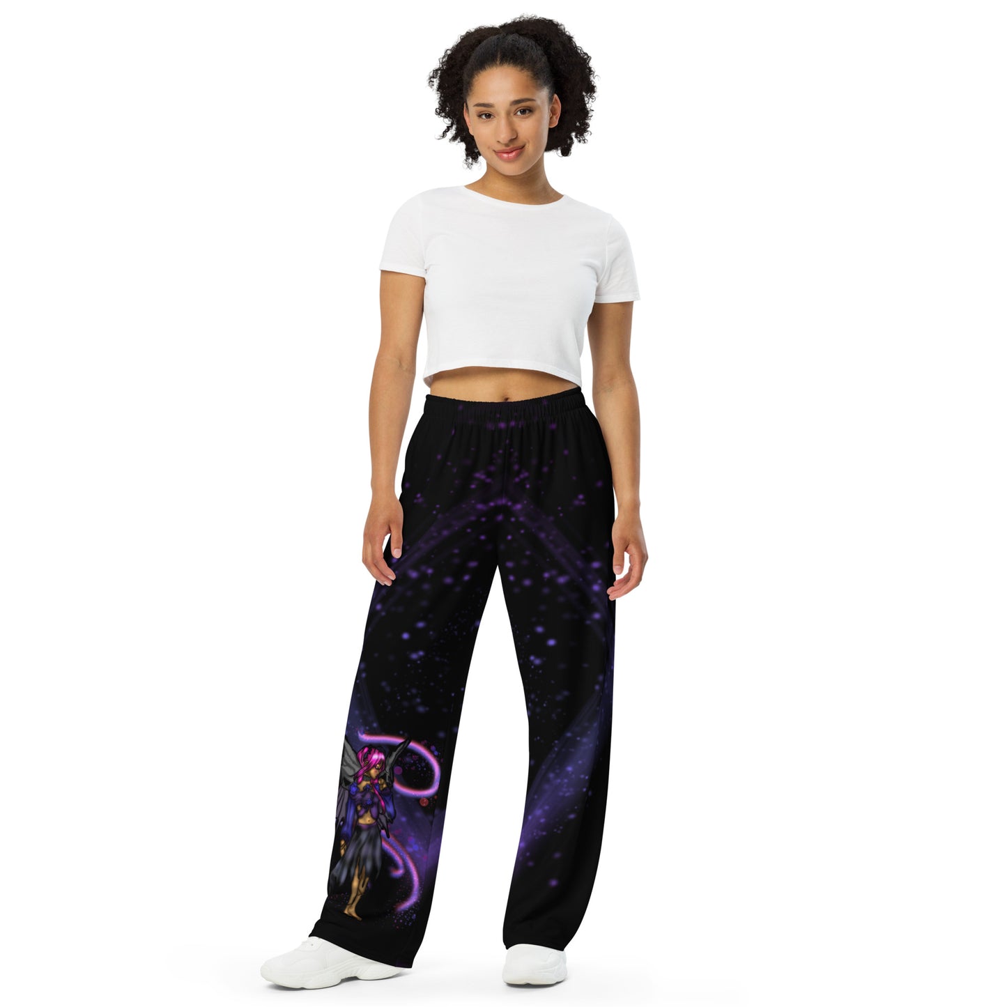 Purple Fairy Unisex Wide-leg Pants Black