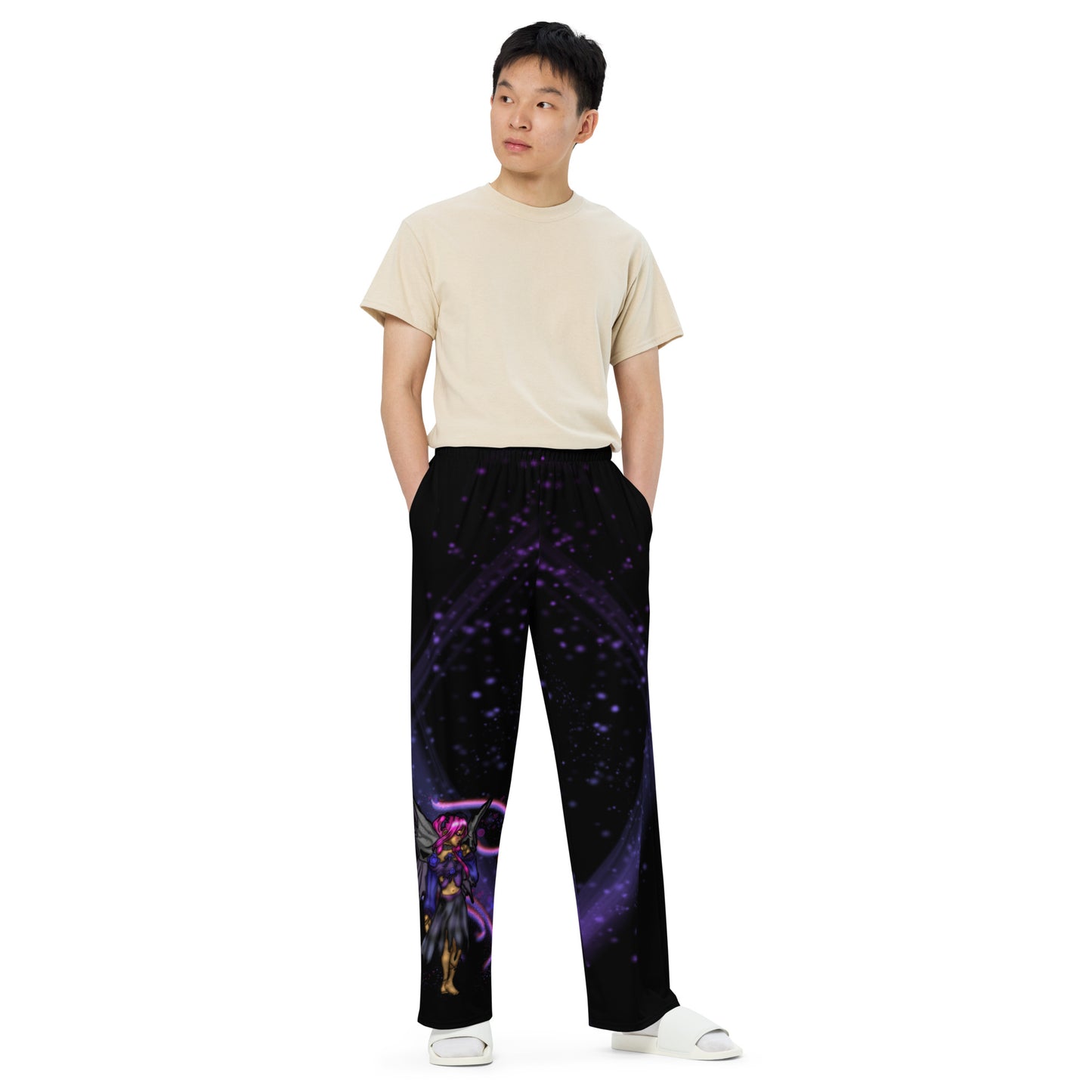 Purple Fairy Unisex Wide-leg Pants Black