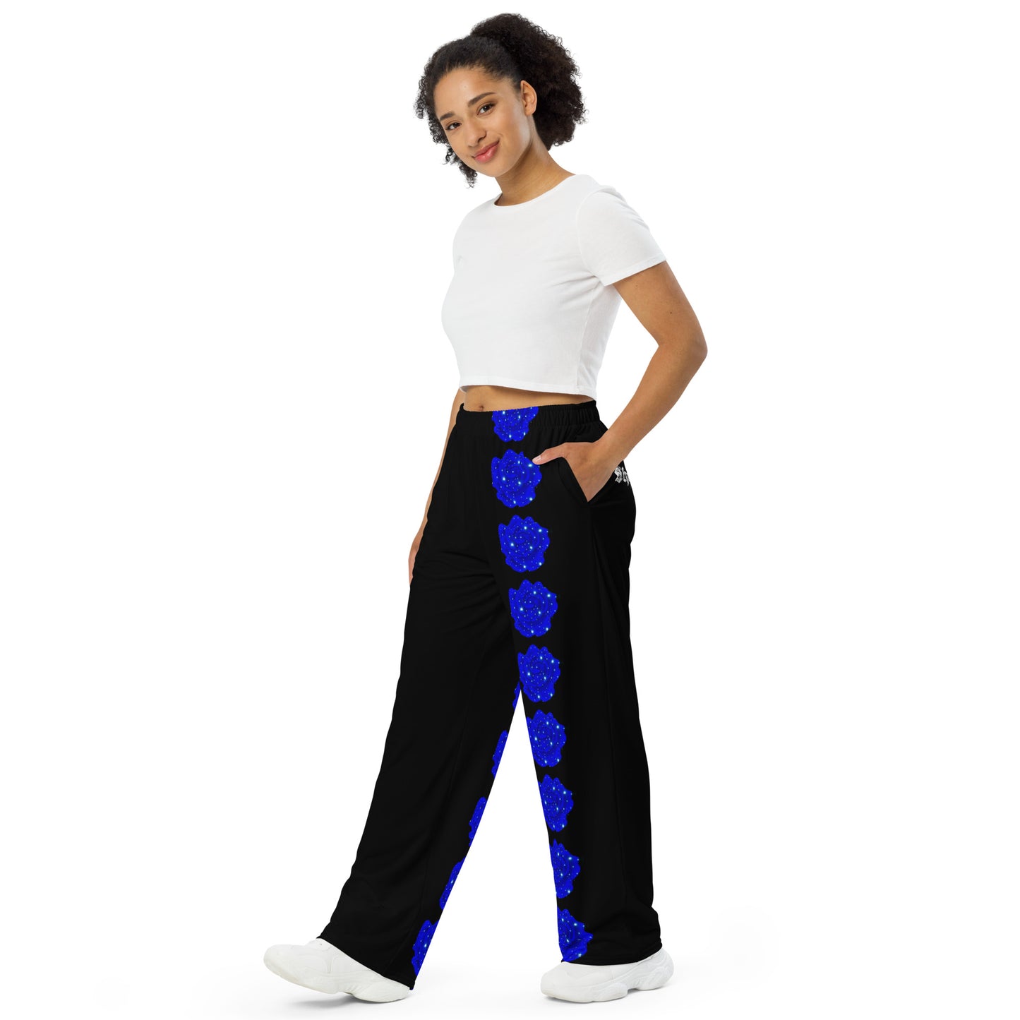 Black Midnight Blue Rose unisex wide-leg pants