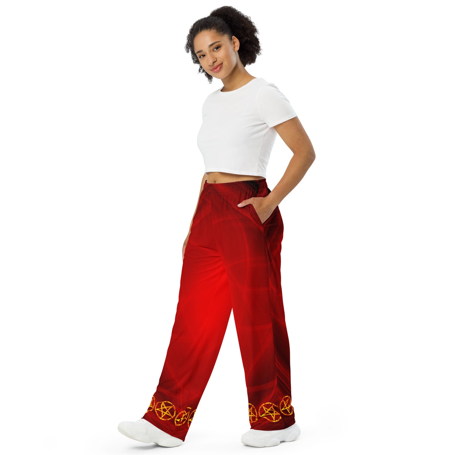 Magic Red Fire Pentagram unisex wide-leg pants