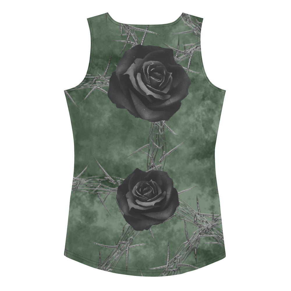 Smokey Green Dark Rose Tank Top