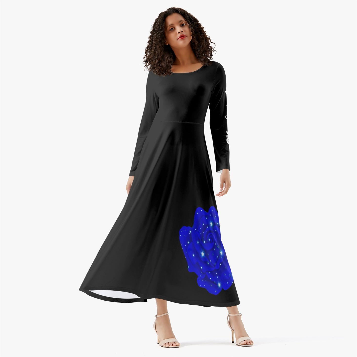 Midnight Blue Rose Simple Dress Long