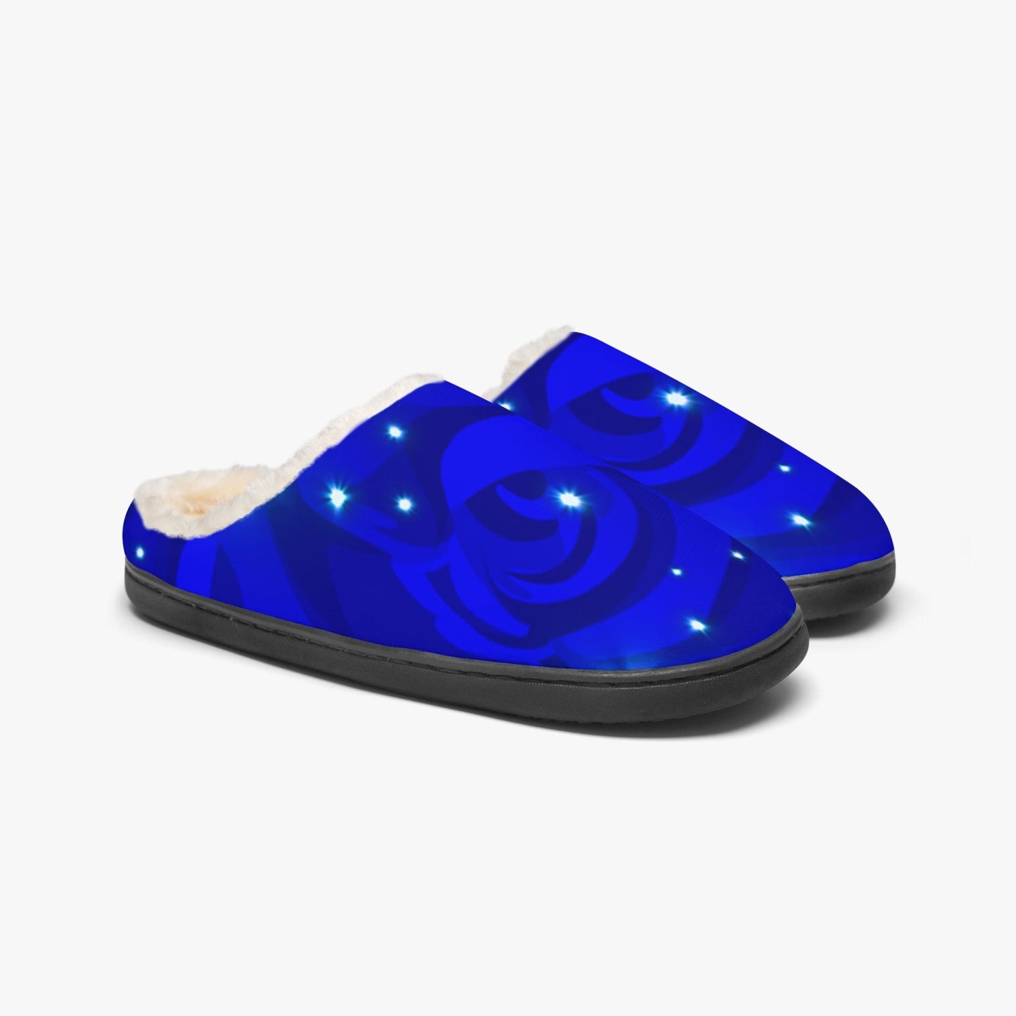 Midnight Blue rose Fluffy Bedroom Slippers