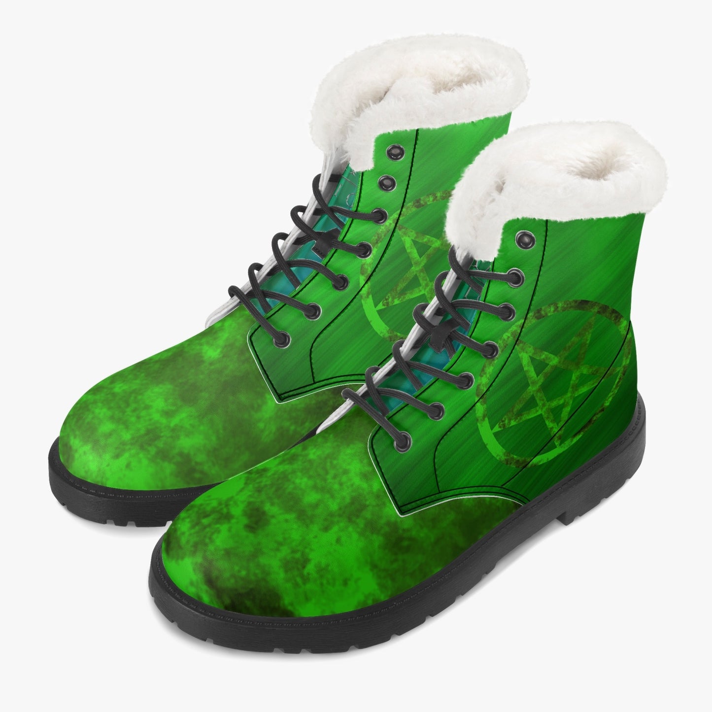 Green Fur Leather Boots