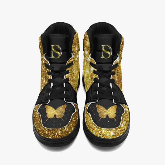 High ankle sneakers Gold glitter butterfly