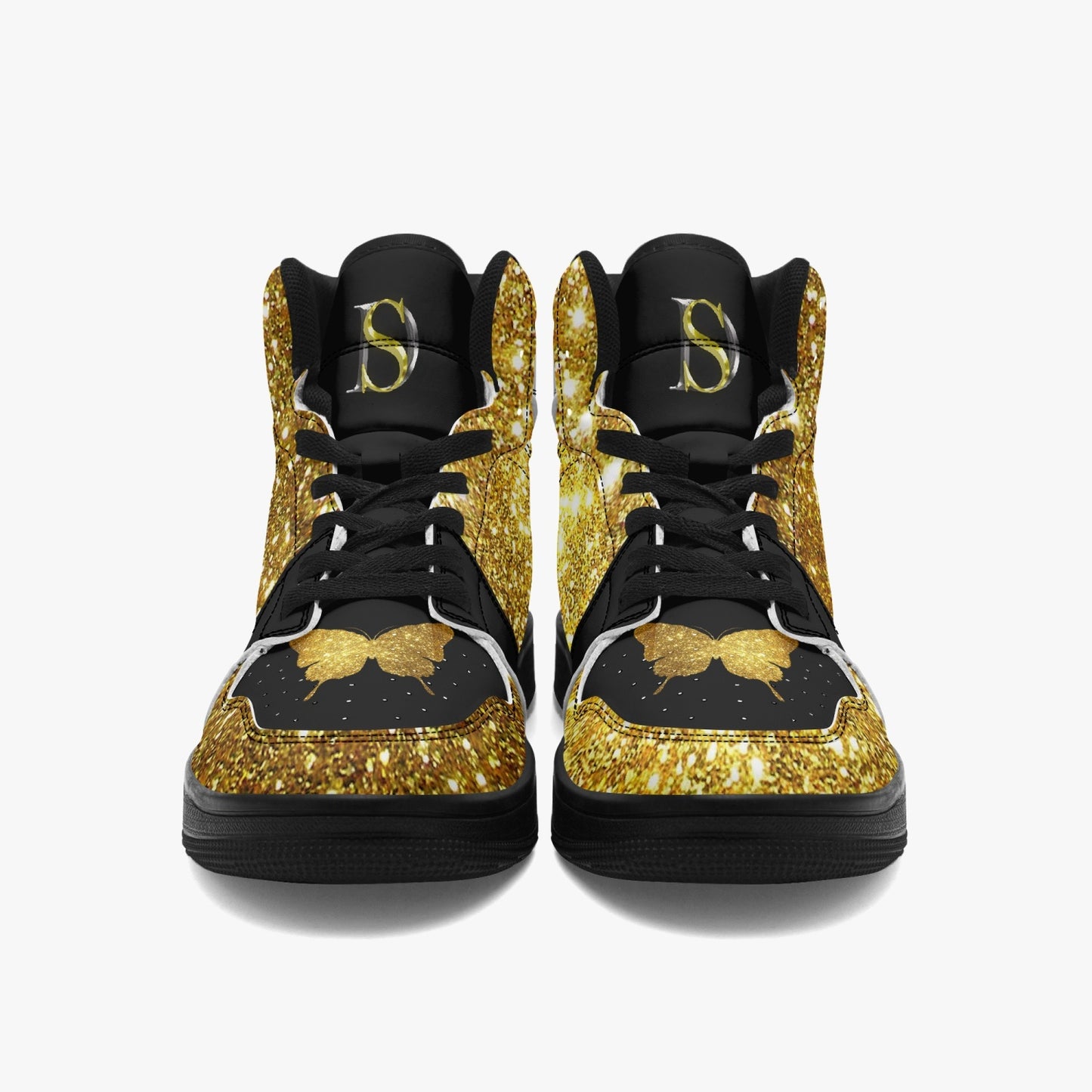 High ankle sneakers Gold glitter butterfly