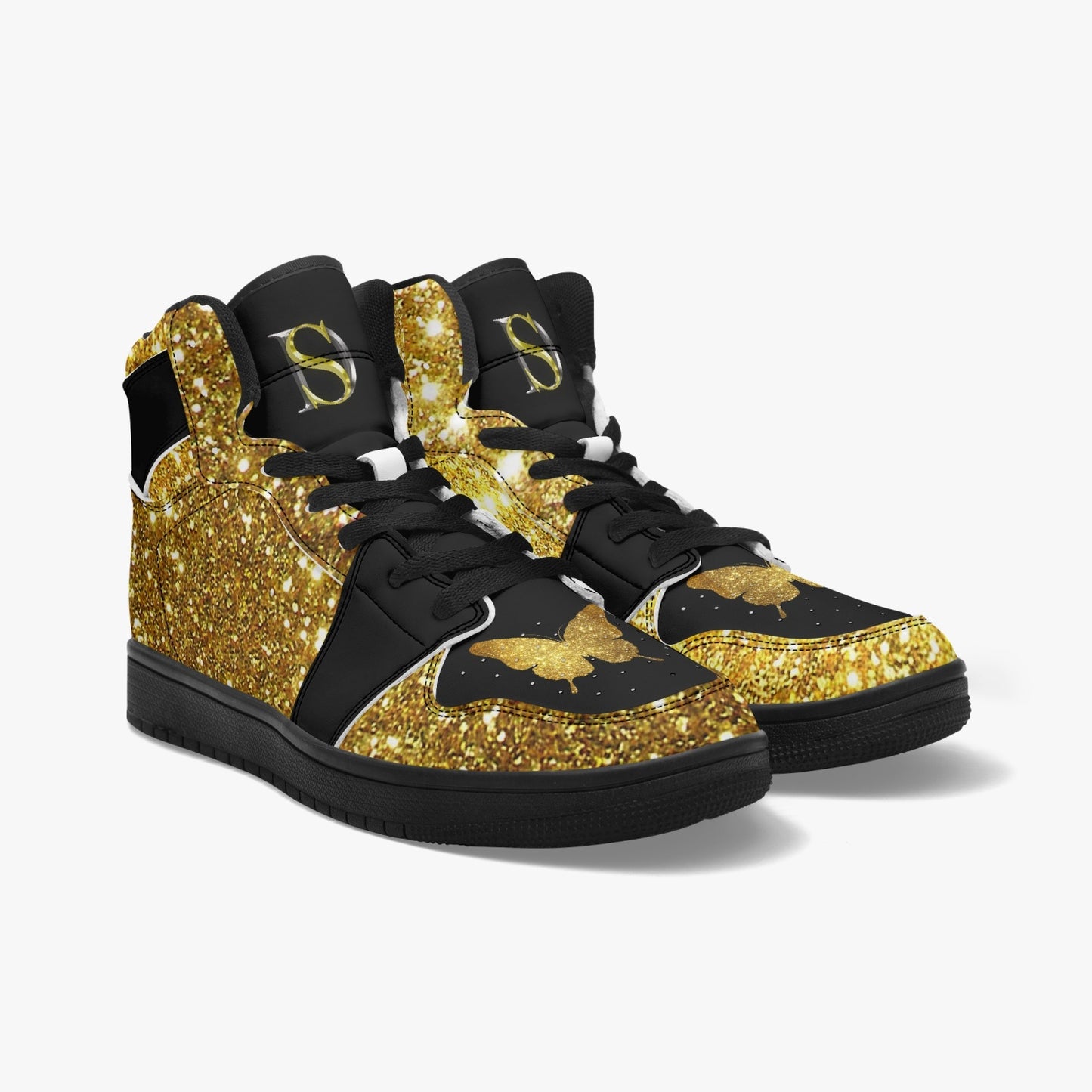 High ankle sneakers Gold glitter butterfly