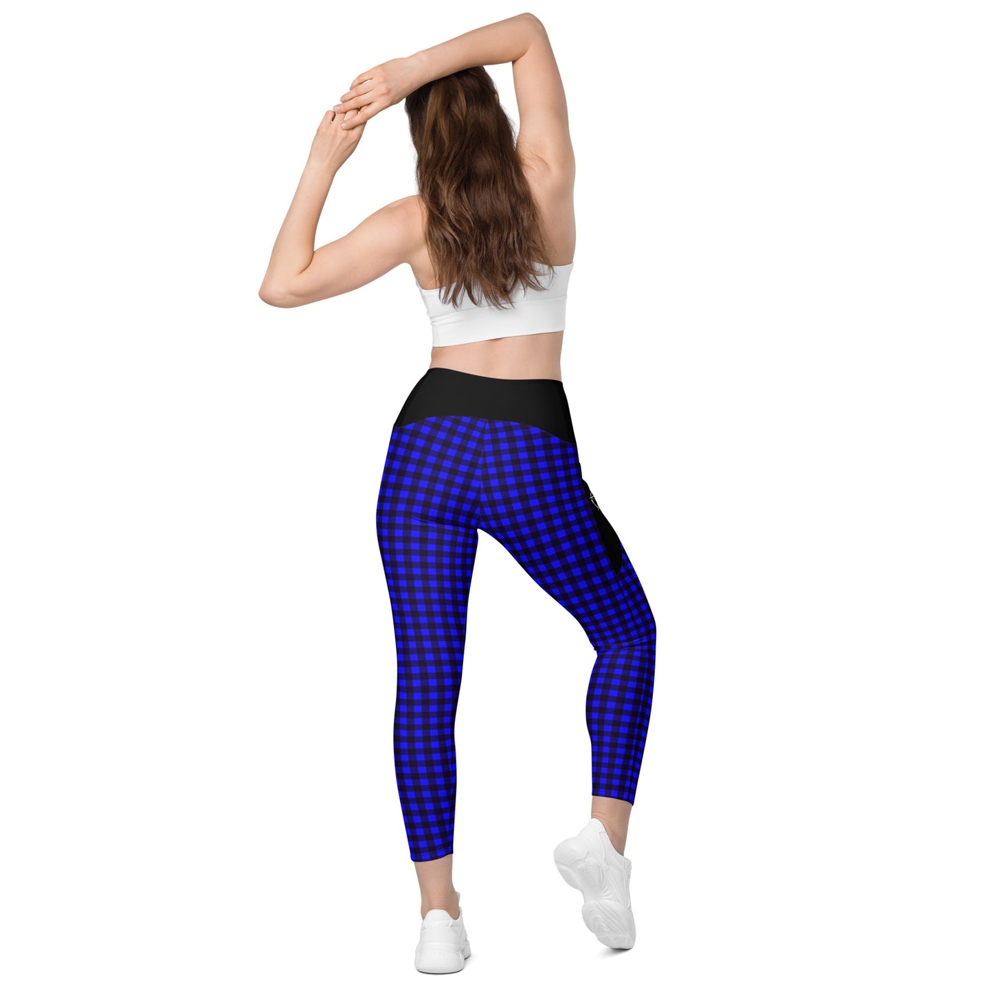 Crossover leggings with pockets Checkered Blue